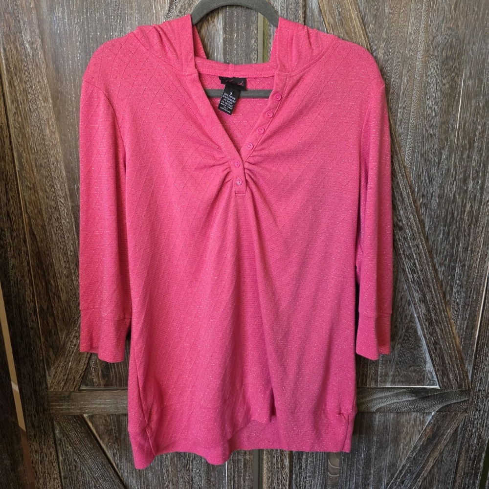 Torrid Shirt Women's Size 3 Pink & Gold Metallic Stripes Hoodie 3/4 Sleeve Tunic